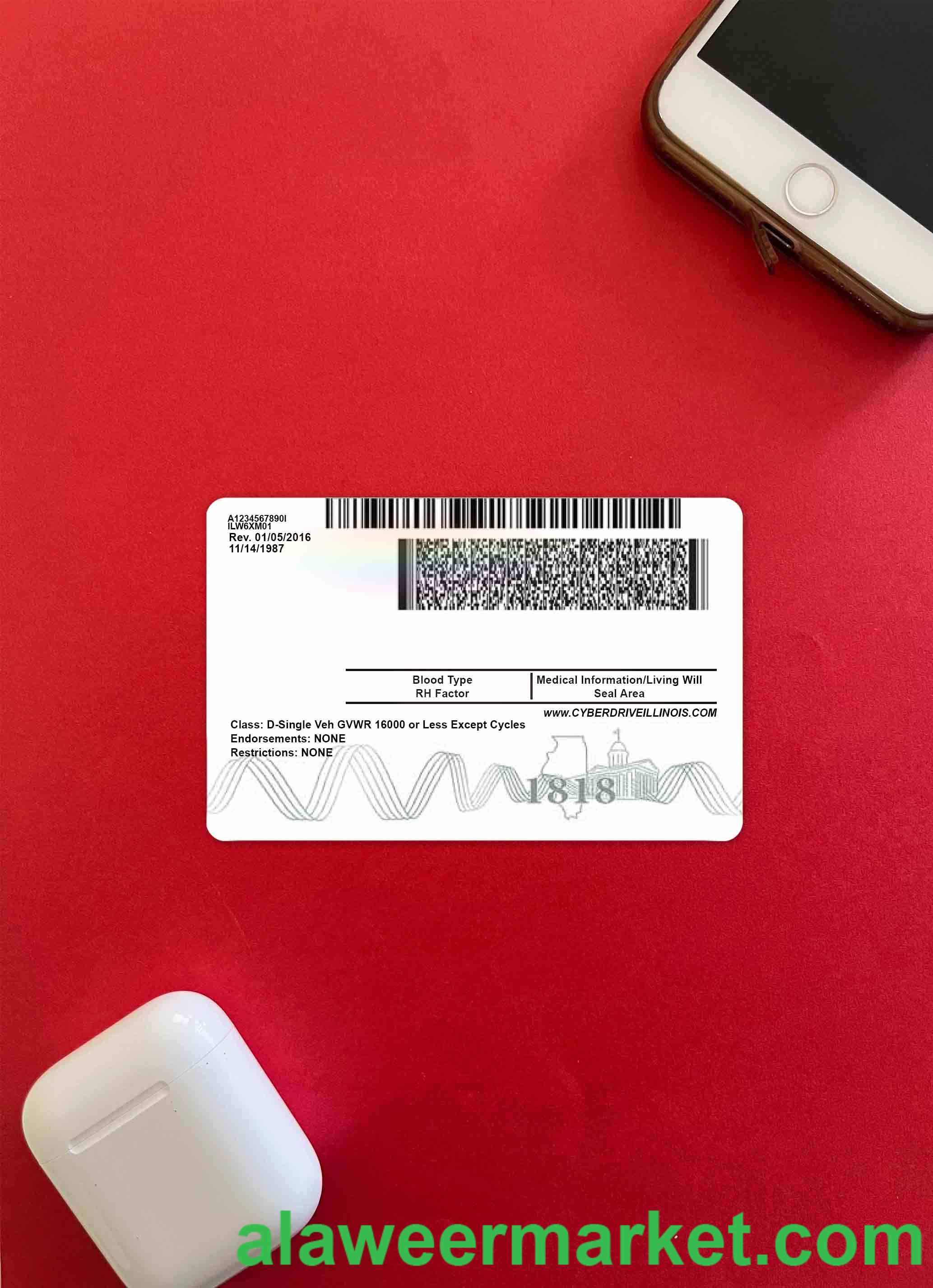 USA Illinois driving license under 21 photolook BACK